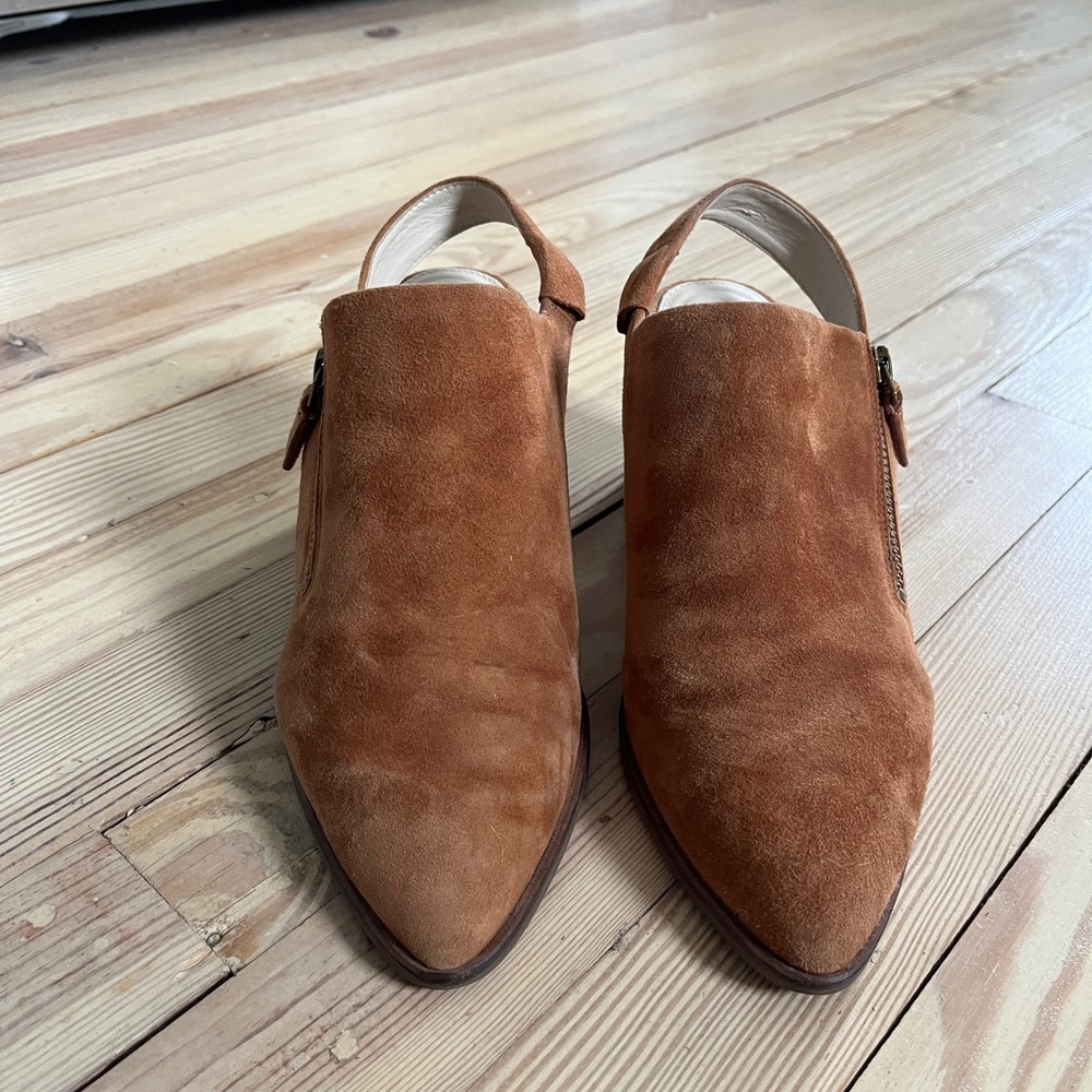 Cole Haan Grand Ambition British Tan‎ Suede Slingback Booties Size 7.5 W19448 - Picture 2 of 9
